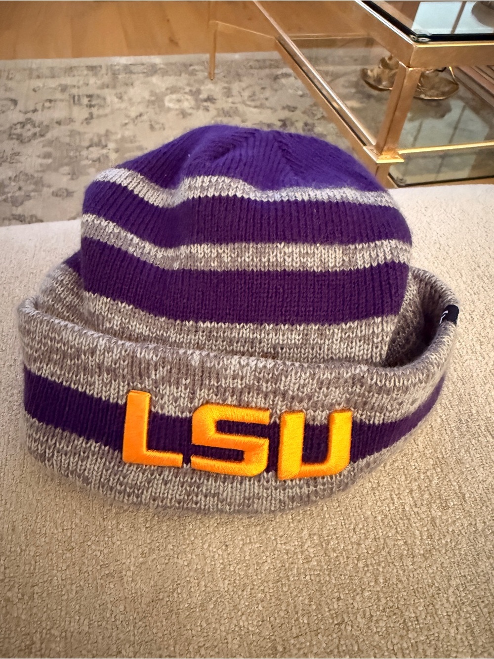 Men’s ’47 Brand LSU Tigers Striped Knit Beanie – Purple Gray Gold
